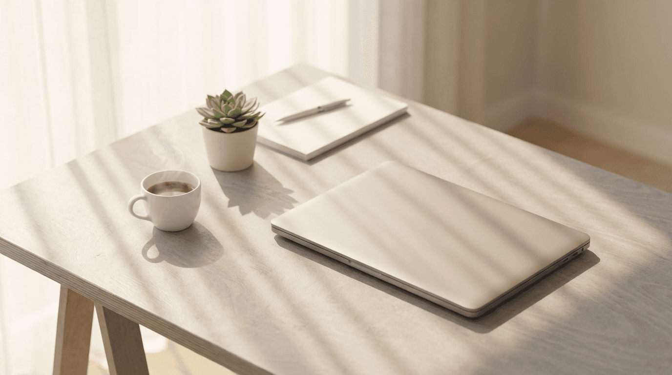 Professional workspace with laptop and trademark notes